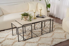 Hanah Home Juego de Mesas de Café Defne - Negro, Travertine